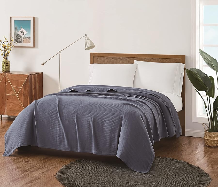 Frye Blanket Cotton Woven Queen Blue